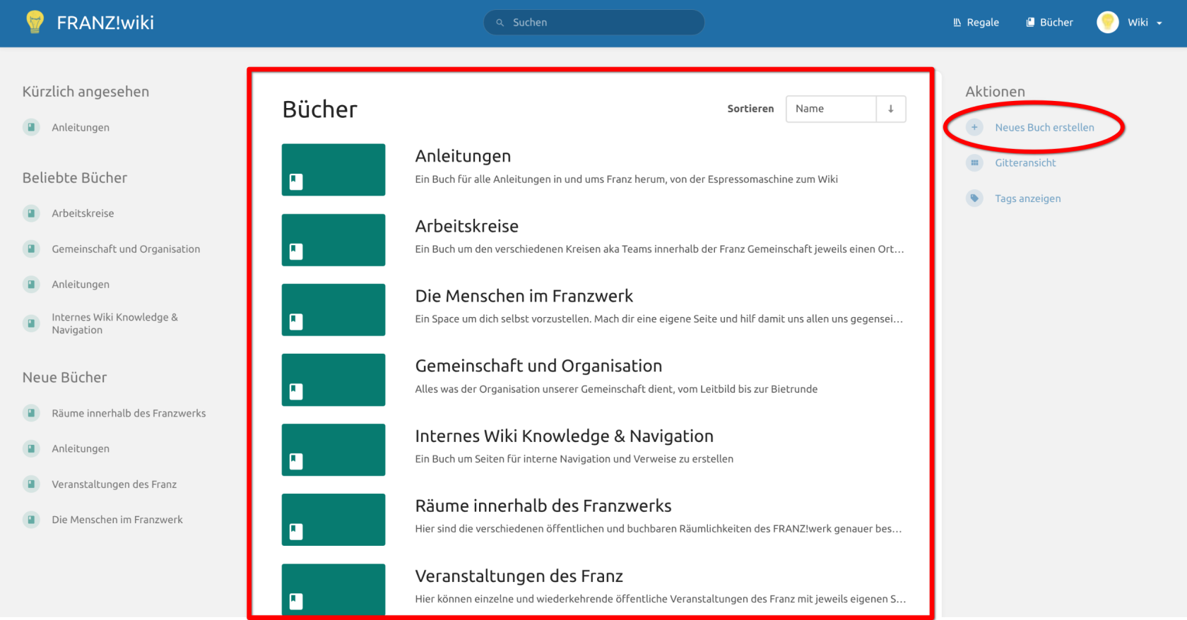 Navigationselemente auf Bücher Seite