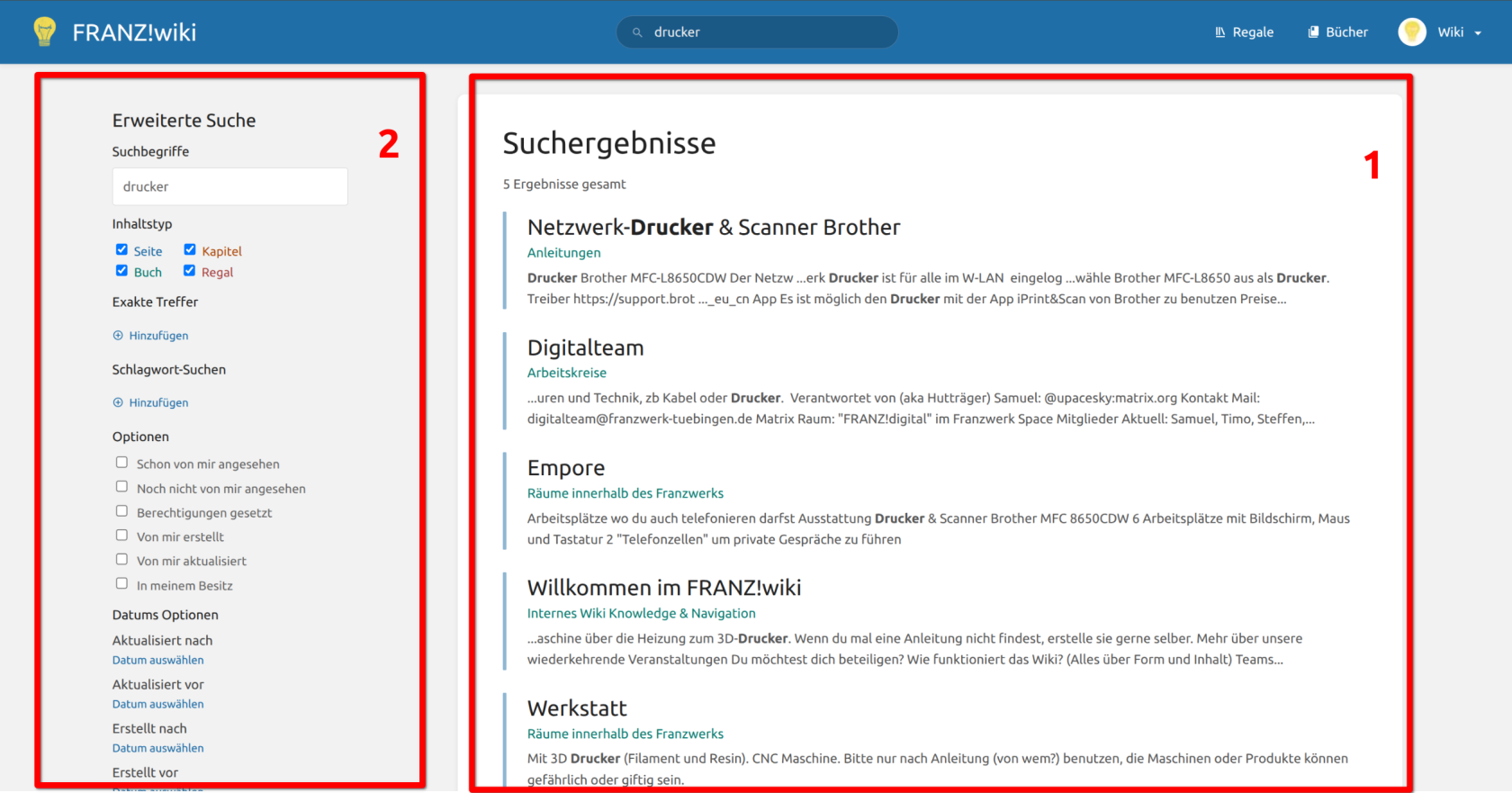 Navigationselement Suchfunktion Detail